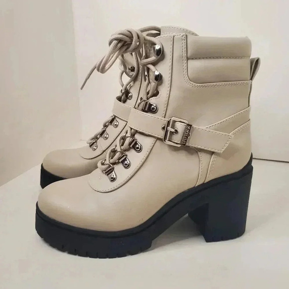 Women's White Canaly Lug Sole Block Heel Combat Boots Size 6 - Picture 8 of 11